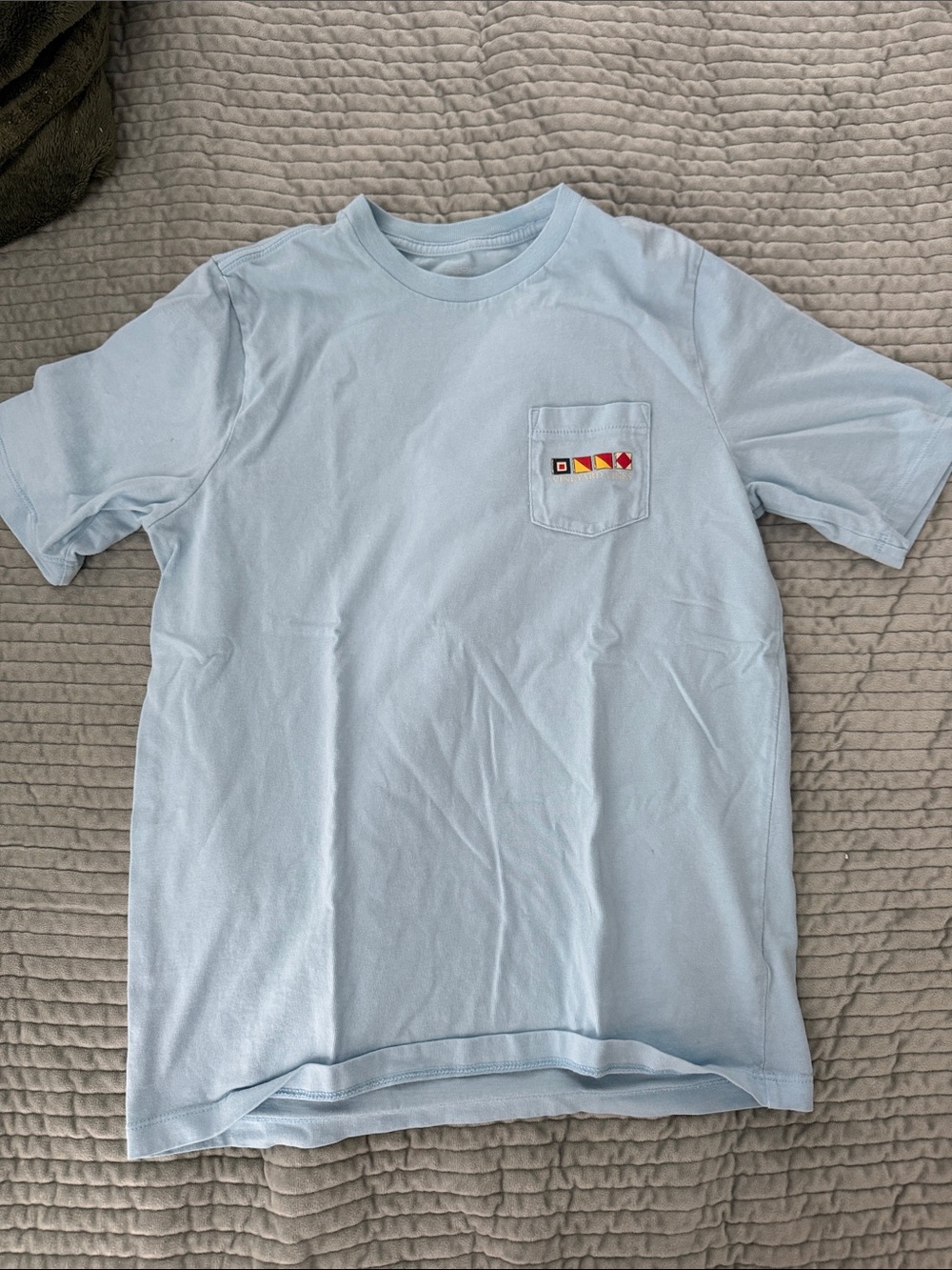 Vineyard Vines Light Blue Pocket Tee with Nautical Flag Accent